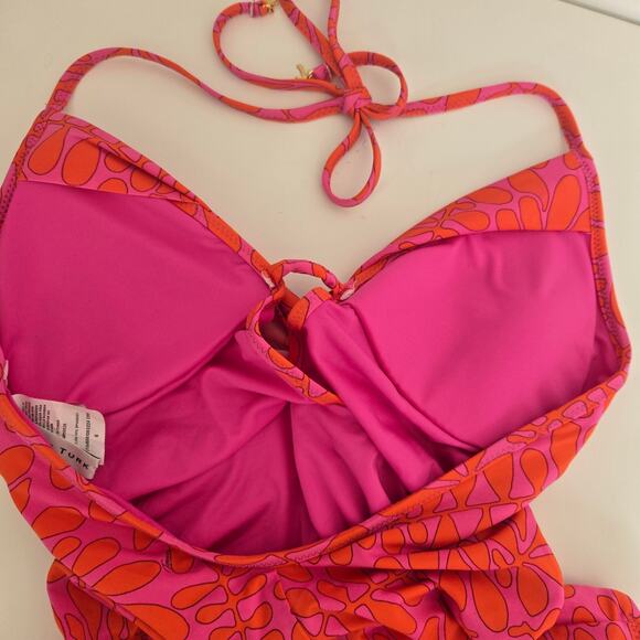Trina Turk Trellis Twist One Piece Swimsuit Pink Orange Halter Tie Women 6 - Picture 5 of 11